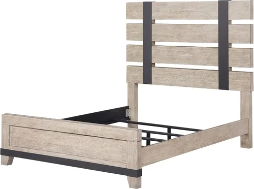Vista 6 de Roundhill Furniture Arbela - Cama con paneles de listones de madera, tamaño Queen, roble desgastado