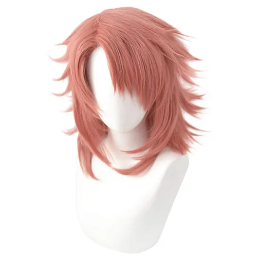 Vista 3 de Lwiuentx Anime Cosplay Sabito Peluca corta naranja rosa para fiesta de Halloween + gorra de peluca gratis