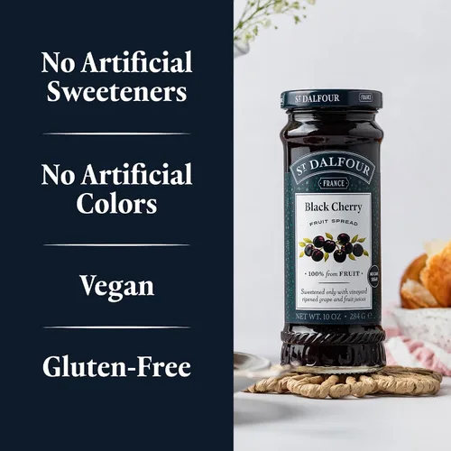 Vista 3 de St. Dalfour Mermelada de Fruta de Cereza Negra - 10 oz - 100% de Fruta, Sin Ingredientes Artificiales, Sin OMG, Sin Azúcares de Caña, Completamente