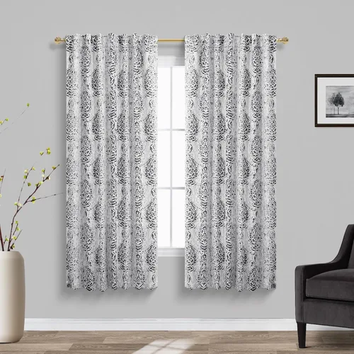 Vista 29 de Mrs.Naturall Cortinas Doradas de Lujo para Dormitorio, Cortinas con Patrón de Medallón Damasco para Cocina Baño Sala de Estar 63 Pulgadas de Largo