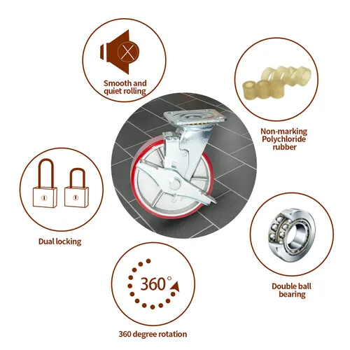 Vista 7 de Nisorpa Juego de 4 ruedas giratorias de acero de 6 pulgadas, ruedas giratorias de poliuretano rojo con cerradura para remolque industrial, muebles