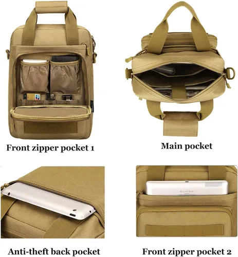 Vista 9 de CamGo Maletín táctico resistente bolso de mensajero de hombro militar ligero para hombre Marrón