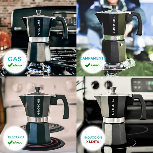 Vista 7 de GROSCHE Milano - Cafetera Moka para estufa, olla de expreso para 3 tazas de café, 5 oz, color negro - Cafetera cubana para estufa, cafetera Moka