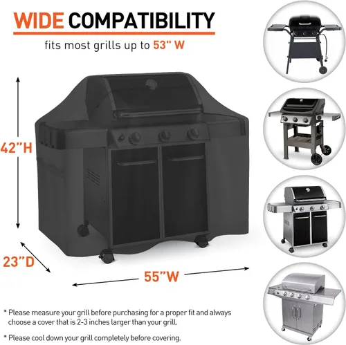 Vista 2 de Arcedo Funda de parrilla de 55 pulgadas para parrilla al aire libre, cubierta impermeable resistente a la decoloración, cubierta de parrilla de gas