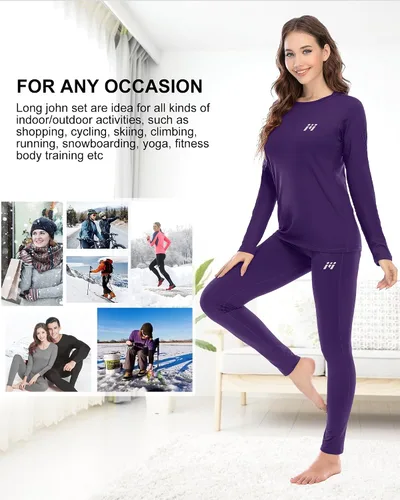 Vista 6 de MEETWEE Ropa interior térmica para mujer, conjunto de capa base cálida de invierno superior e inferior, equipo de esquí para clima frío con forro