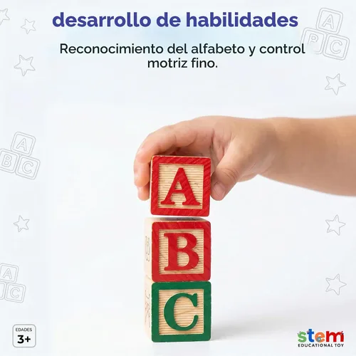 Vista 2 de 30 bloques con letras de colores de Skoolzy Juguete de construcción en madera ABC, para bebés, guarderías y preescolar Bloques de madera de lectura