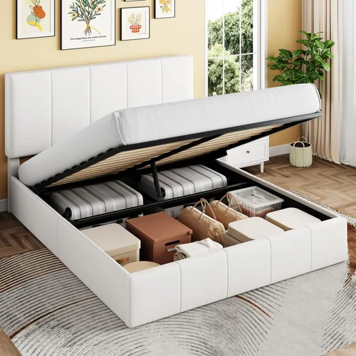 Vista 12 de SHA CERLIN - Marco de cama de almacenamiento elevable, tamaño matrimonial, con cabecero, color negro Cabecera ajustable, almacenamiento hidráulico