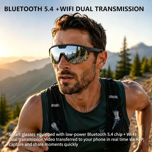 Vista 6 de Lentes inteligentes con inteligencia artificial con cámara, gafas de grabación de video con antivibración, gafas de sol inteligentes con Bluetooth