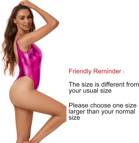 Vista 5 de Kepblom Womens Metallic Bodysuit Leotards - Shiny Backless 80s90s Rave Outfits,High Cut Thong Top, One Piece Swimsuit
