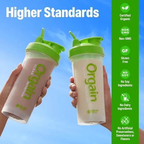 Vista 3 de Orgain - Polvo de proteína vegano orgánico de 30g, chocolate con 9g de EAA + BCAA, proteína vegetal, 6g de prebiótico + fibra, 1g de azúcar