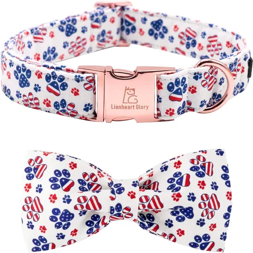 Vista 28 de Lionheart glory Collar de perro con bandera estadounidense, collar de lazo para perro del 4 de julio, resistente y ajustable, patriótico