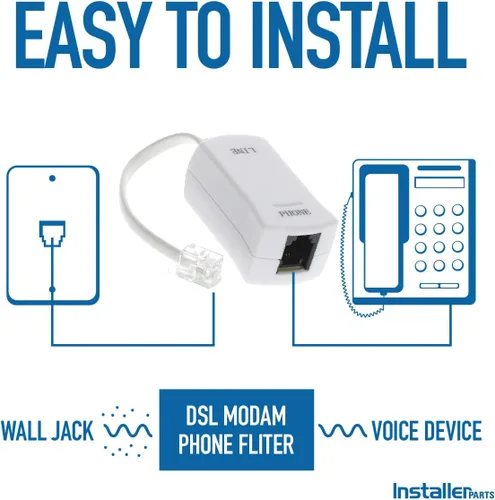 Vista 2 de InstallerParts Filtro de teléfono DSL para módem – para eliminación de interferencias y bloqueador de ruido estático para contestador, máquina
