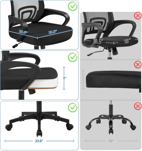 Vista 4 de Yaheetech Silla de oficina de malla con respaldo medio, ajustable, ergonómica, silla de trabajo para computadora, giratoria rodante con soporte