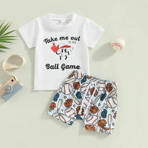 Vista 2 de Karuedoo Conjunto de camiseta de béisbol de manga corta para bebé niño, 2 piezas, ropa de verano