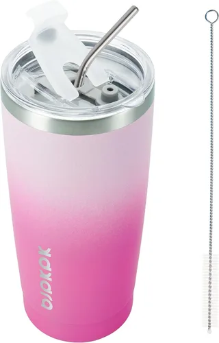 Vista 11 de BJPKPK Vaso térmico negro con tapa y pajita, de acero inoxidable, de 20 onzas, para café Pintura de caucho negro