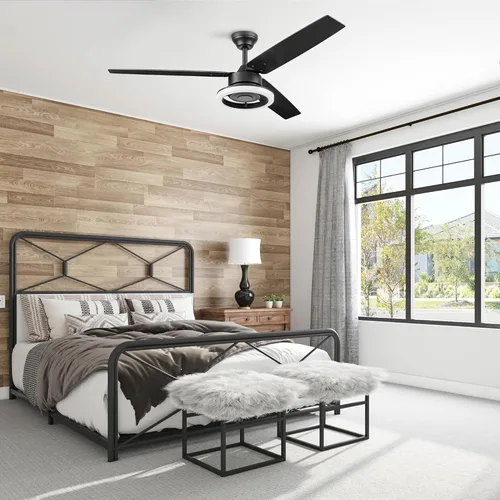 Vista 2 de Prominence Home Orbis - Ventilador de techo moderno para interiores de 52 pulgadas con luz LED, control remoto, motor reversible, 3 aspas de doble