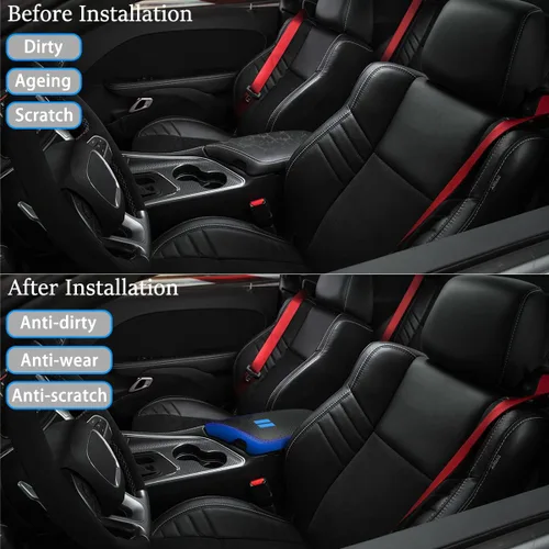 Vista 2 de para Dodge Challenger 2015-2023 Funda para Reposabrazos de Coche Impermeable Almohadillas de Consola Central Fundas de Protección contra Arañazos