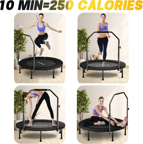 Vista 7 de SkyBound Rebounder Trampoline for Adults - Indoor Mini Trampoline with Bar, Fitness Rebounder with 3 Adjustable Foam Handles, Exercise Trampoline