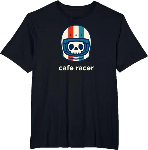 Vista 32 de Cafe Racer Moda Simple Casco Diseño Motocicleta Camiseta Negro