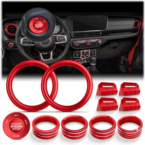 Vista 18 de Wrangler JL/JLU y Gladiator JT 2018-2026 - Accesorios de aluminio para botón de arranque, CA, volumen de audio, faros delanteros e interruptores
