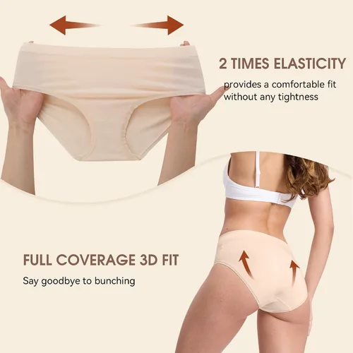 Vista 4 de BAMBOO COOL Ropa interior para mujer, bragas sin costuras, absorben la humedad, cobertura completa y elástica