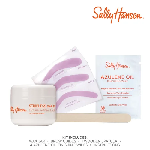 Vista 2 de Sally Hansen Kit de cera sin tirantes para cara, cejas y labios Cera Mircrowavable, kit de depilación en casa, rápido y fácil