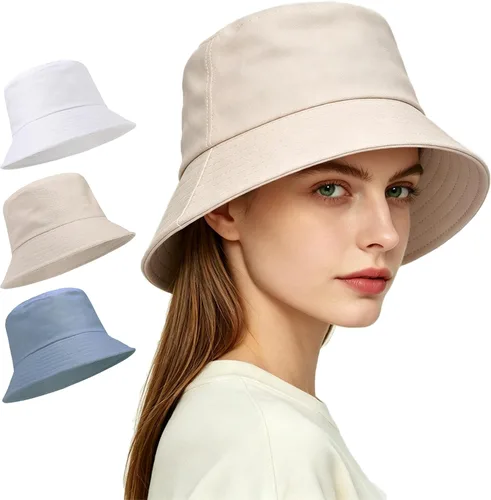 Vista 20 de Paquete de 3 sombreros de verano unisex para actividades al aire libre 3 Negro/Blanco/Beige
