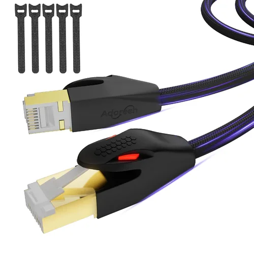 Vista 9 de Adoreen Cable Ethernet CAT 8 de 1 pie, color verde, alta velocidad 40Gbps 2000Mhz Cable de Internet S/FTP blindado 26AWG trenzado resistente RJ45