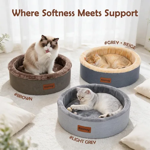 Vista 3 de Cama redonda calmante para gatos y perros para gatitos Gris