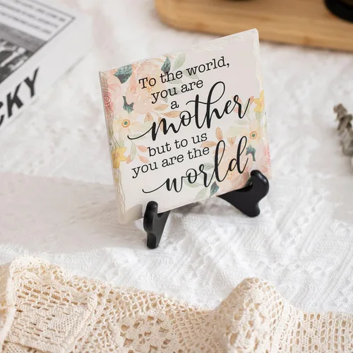 Vista 3 de LukieJac Regalo para el día de la madre para la mejor mamá del mundo, placa de cerámica de 6 pulgadas y 6 pulgadas, regalo de hijo, hija, suegra