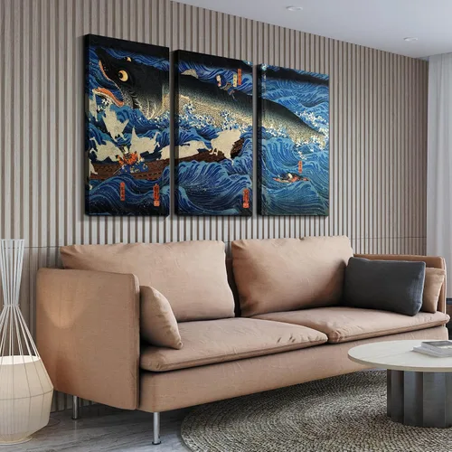 Vista 4 de Denozer - Lienzo decorativo para pared de 3 piezas - La reproducción de pintura al óleo de Ukiyoe Giclée, impresiones en lienzo estiradas