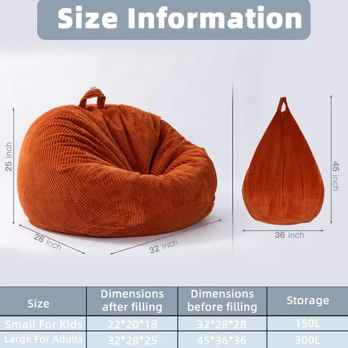 Vista 2 de ZhenLives Funda para puf de almacenamiento de animales de peluche, solo funda (sin relleno), organizador de juguetes de pana, para asiento con cojín