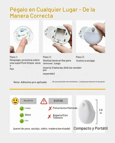 Vista 6 de YUNLEX Paquete de 2 luces nocturnas a batería, luces de inodoro, luz de sensor de movimiento pequeño de 2.6 pulgadas, luces adhesivas, 3 modos