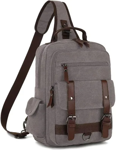 Vista 9 de Bolsa de mensajero vintage, mochila de lona para viajes, bolsa de hombro para hombre, bolsa de doble uso para transporte de mano y transporte cruzado