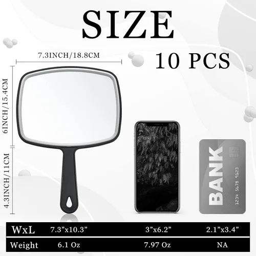 Vista 2 de Qunclay Espejo de mano grande de 10 piezas con asa para montaje en pared para peluquería baño, regalo escolar de belleza portátil para tocador
