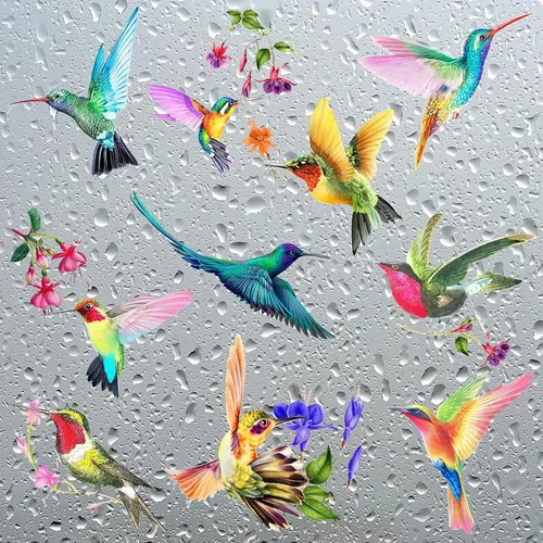 Vista 4 de 20 calcomanías de colibrí de gran tamaño para ventanas, anticolisión, adhesivos para ventanas para evitar golpes de pájaros en vidrio, calcomanías