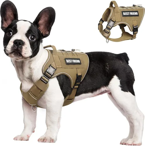 Vista 25 de Arnés Táctico para Perros Talla Pequeña, Sin Tirones Chaleco Militar para Perros con Asa, Arnés Reflectante de Servicio Pesado para Mascotas