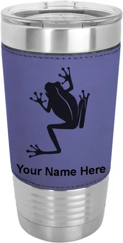 Vista 22 de LaserGram Personalized 20oz Tumbler, Tree Frog (Baseball Style) Engraved Gift, Faux Leather Wrap, Vacuum Insulated Stainless Steel, Laser Engraved