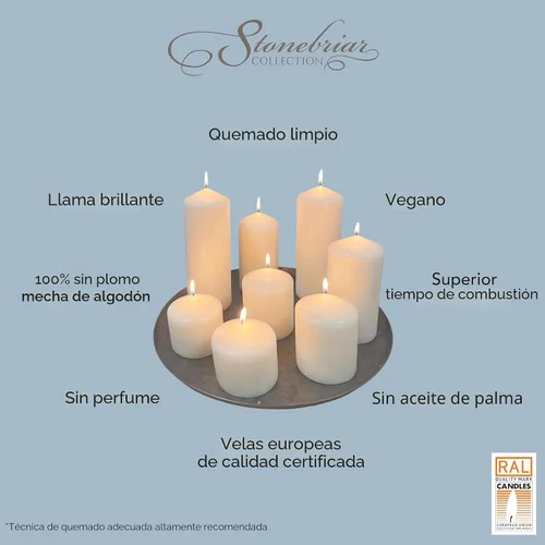 Vista 11 de Stonebriar Paquete de 3 Velas Pilares Altas de 3 x 3 Pulgadas de Cera de Marfil Sin Perfume con 18 Horas de Combustión