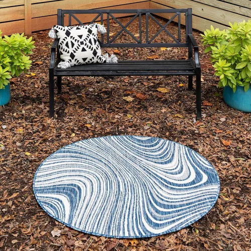 Vista 27 de Unique Loom colección moderna para exteriores - Alfombra de área para piscina (2 pies x 6 pies 1 pulgada alfombra de pasillo, color azul/marfil)