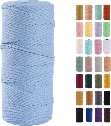 Vista 50 de Cuerda de macramé azul aire de 0.079 in x 220 yardas, cuerda de algodón colorido de algodón suave para colgar en la pared, colgadores de plantas