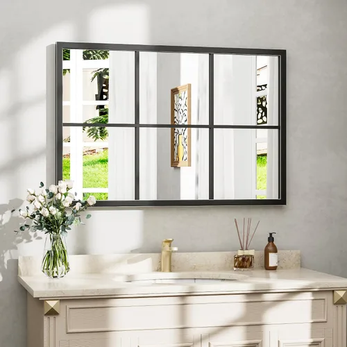 Vista 18 de Dewfig Espejo de Pared con Ventana Arqueada, 30"x20" Espejos de Panel de Ventana, Espejos de Tocador para Baño, Dormitorio, Entrada, Sala de Estar