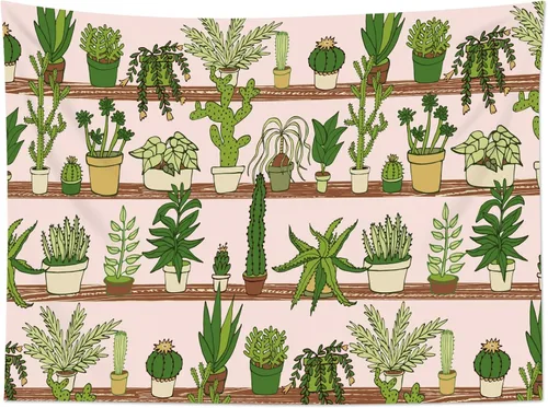 Vista 16 de HVEST Tapiz de cactus con diseño de plantas suculentas del desierto tropical en estante de madera, tapiz para colgar en la pared, acuarela botánica