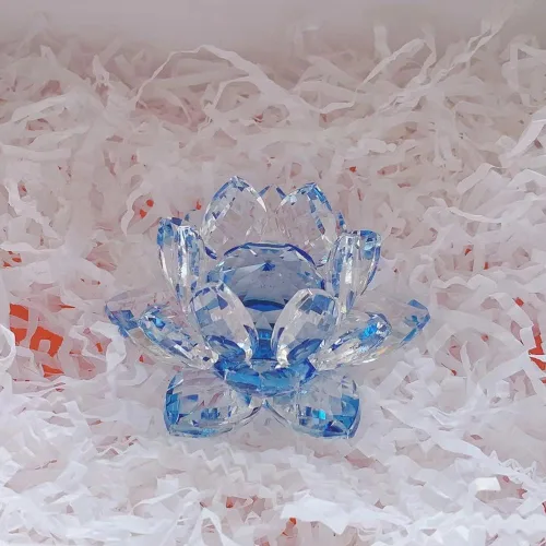 Vista 5 de Loto de cristal transparente, flor de cristal brillante con caja de regalo, reflejo de tono, purpurina, paz, pureza, buena fortuna, sabiduría