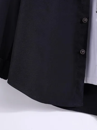 Vista 4 de OYOANGLE Camisa de manga larga con botones y estampado a cuadros de bloque de color para hombre