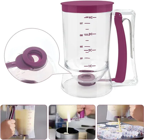Vista 5 de Dispensador de masa para tortitas y magdalenas, utensilio de repostería con etiqueta de medición, herramienta perfecta para hornear cupcakes