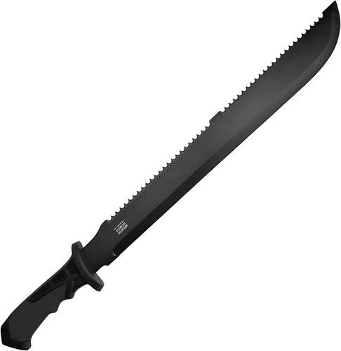 Vista 3 de Survivor Machete de espiga completa de 23.5 pulgadas con hoja de acero 3Cr13MoV de 17.5 pulgadas, acabado oxidado negro, mango de fibra de nailon