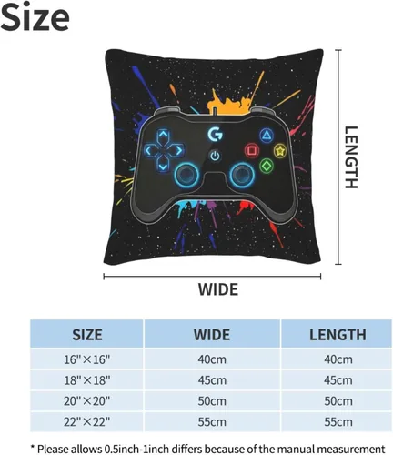 Vista 2 de Perinsto Juego de 2 fundas de almohada con joystick con diseño de juego para jugadores, fundas de almohada decorativas suaves para sofá, cama Juego