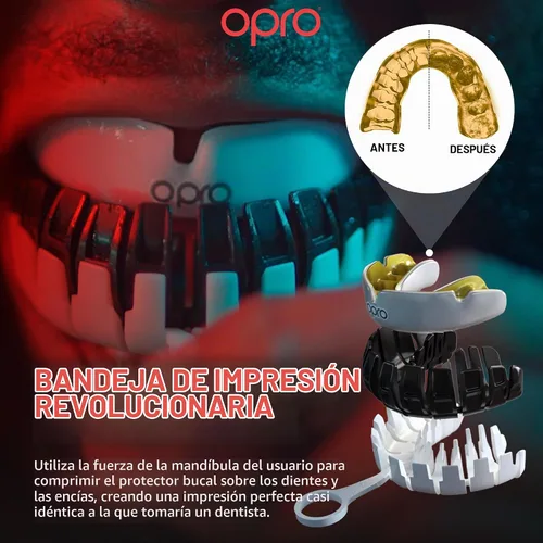 Vista 4 de OPRO Protector bucal instantáneo de ajuste personalizado, comodidad, protección y ajuste a nivel de dentista - Protector bucal moldeable para fútbol