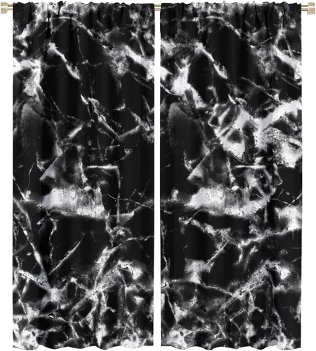 Vista 9 de Cortinas opacas con estampado abstracto de mármol en blanco y negro, para dormitorio, cafetería, comedor, oficina, sala de estar, cocina, 42 x 45